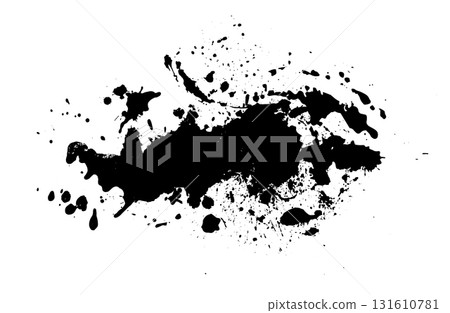 Splatter Paint Texture . Black Spray Blot of Ink. Place illustration Over any Object to Create Grungy Effect . hand drawn. Not AI, Vector 131610781