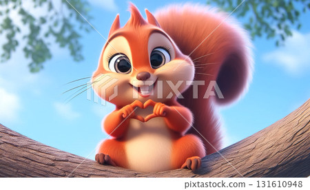 Adorable squirrel on a tree making a heart shape with its paws Adorable squirrel on a tree making a heart shape with its paws 131610948