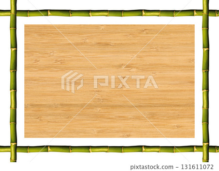 Rectangle green natural bamboo stick frame and bamboo wood grain texture, isolated on white background 131611072