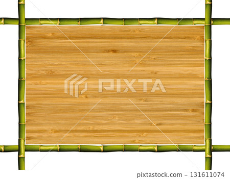 Rectangle green natural bamboo stick frame and bamboo wood grain texture, isolated on white background 131611074
