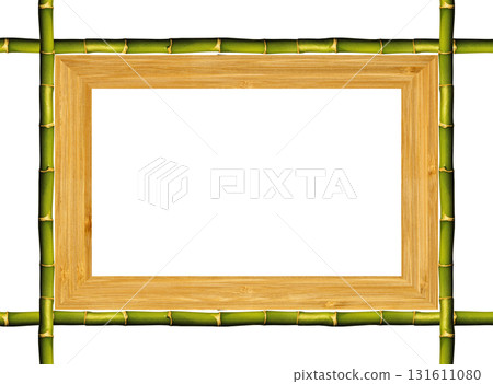 Rectangle green natural bamboo stick frame bamboo wood grain texture, isolated on white background 131611080
