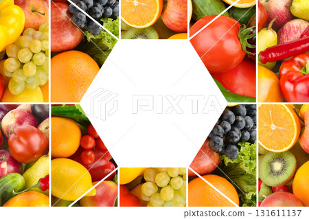 Hexagonal Collage of Fresh Fruits and Vegetables Hexagonal Collage of Fresh Fruits and Vegetables 131611137