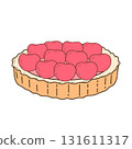 Shortcrust pastry tartlet with whipped cream, decorated with cherries. Vector illustration in flat, cartoon style. Tasty and sweet tartlet with raspberries, isolated on white background. Confectionery 131611317