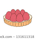 Shortcrust pastry tartlet with whipped cream, decorated with strawberries. Vector illustration in flat, cartoon style. Tasty and sweet tartlet with raspberries, isolated on white background 131611318