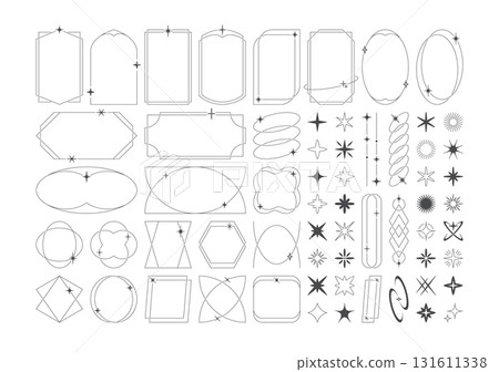 Minimal black-and-white frames with stars, sparkles and starry decorative design elements collection 131611338