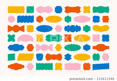 Different shapes and forms of colorful cartoon labels and stickers isolated geometric designs set 131611348