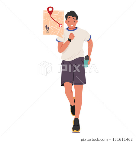 Sportsman cartoon character using smart watch while jogging vector illustration isolated on white 131611462
