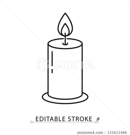 A burning candle icon in a minimalist line style with editable stroke. Romantic light, spiritual prayer, holiday decoration, memorial flame, spa relaxation, christmas celebration. A burning candle icon in a minimalist line style with editable stroke. Romantic light, spiritual prayer, holiday decoration, memorial flame, spa relaxation, christmas celebration. 131611466