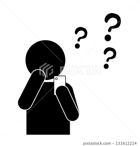 Pictogram illustration of a person confused by a smartphone Pictogram illustration of a person confused by a smartphone 131612224