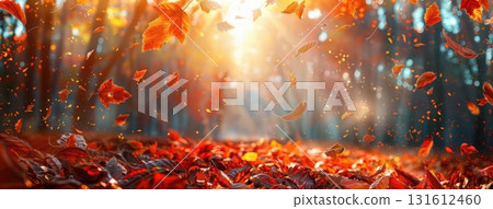 The soft sunlight filters through autumn leaves, providing a warm and vibrant background for your personal design. The soft sunlight filters through autumn leaves, providing a warm and vibrant background for your personal design. 131612460