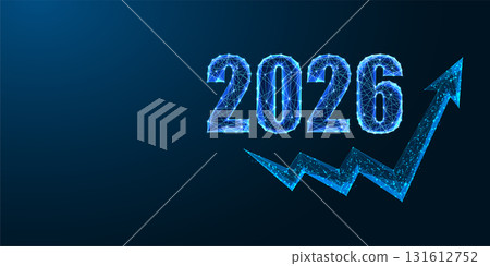 Digital 2026 with growing arrow, futuristic business success and stock market vector concept 131612752