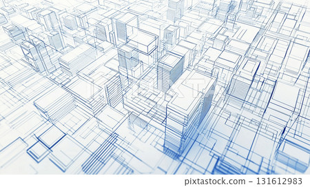 A futuristic city made up of blue lines 131612983