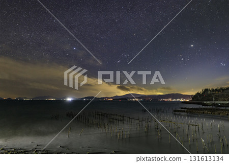 Winter starry scenery of Setouchi: Orion and Taurus setting Winter starry scenery of Setouchi: Orion and Taurus setting 131613134