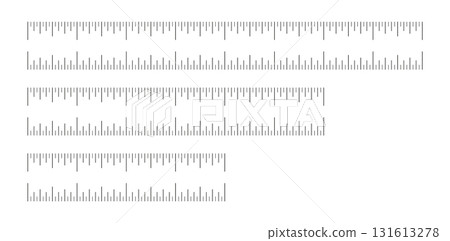 Ruler scale, measuring chart with 4, 6 and 8 inches set. Length measurement, distance, math and height. Template of sewing tool. 131613278