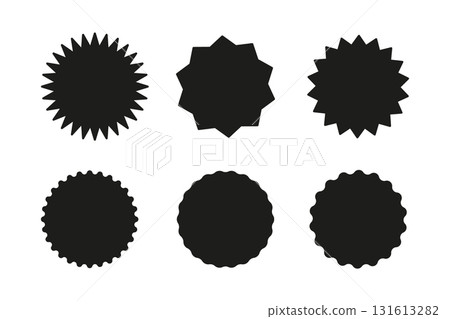 Blank sale stickers. Wavy black edge promo badges, Circle discount stickers set. simple silhouette. Star burst shape tags for price. Flat vintage labels. Blank sale stickers. Wavy black edge promo badges, Circle discount stickers set. simple silhouette. Star burst shape tags for price. Flat vintage labels. 131613282