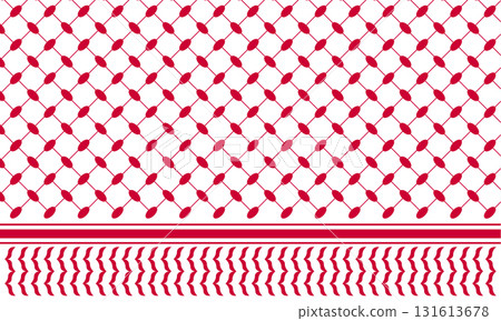 Red keffiyeh pattern. Palestinian traditional men headgear print. Geometric fabric texture. Classic arabic cloth background. Oriental textile design. Vector graphic illustration 131613678