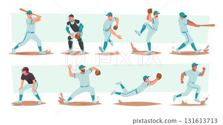 Baseball. Active players with sport baseball equipment exact vector sports people 131613713