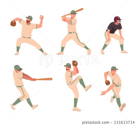 Baseball. Sport characters in action poses. Professional baseball players exact vector illustrations 131613714
