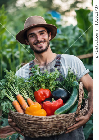 man hat overalls basket vegetables garden carrots bell man hat overalls basket vegetables garden carrots bell 131613737