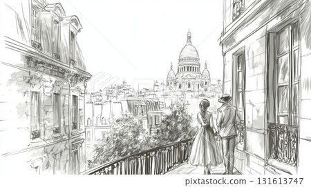 paris cityscape iconic pauls background buildings details balconies 131613747