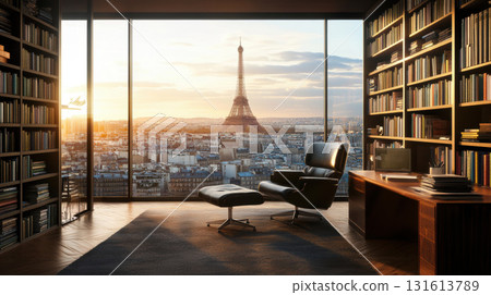paris home office panoramic view eiffel sunset room 131613789