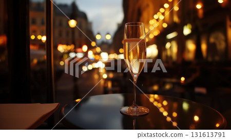 paris glass table brim ambient light closeup champagne 131613791