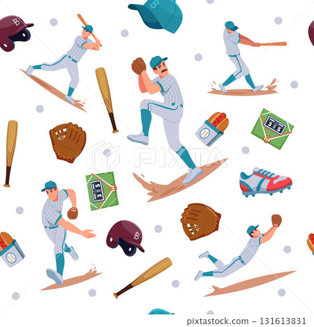 Baseball pattern. seamless background with sport tools for baseball players Baseball pattern. seamless background with sport tools for baseball players 131613831