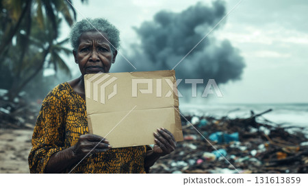 woman dress cardboard box beach patterned holds backdrop 131613859