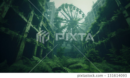 abandoned city jungle wheel park theme park amusement park building 131614093