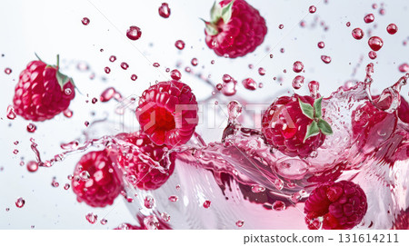 raspberries water splashes background raspberry leaf droplets bubbles 131614211