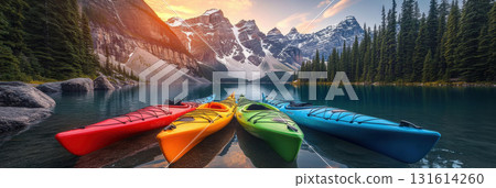 portrayal hour scene lake sun hue kayaks appears portrayal hour scene lake sun hue kayaks appears 131614260