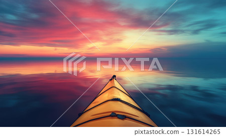 aerial view kayak calm sea sunset sunrise sky 131614265