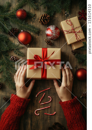 view table decorations hands ribbons candy canes topdown 131614310