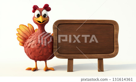 3d chicken character sign feathers expression orange rendered 131614361