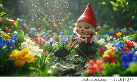 garden scene meadow flowers gnome animated featuring vivid 131614374