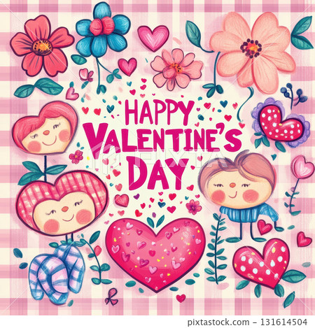 valentines day card cartoon characters elements cute floral valentines day card cartoon characters elements cute floral 131614504