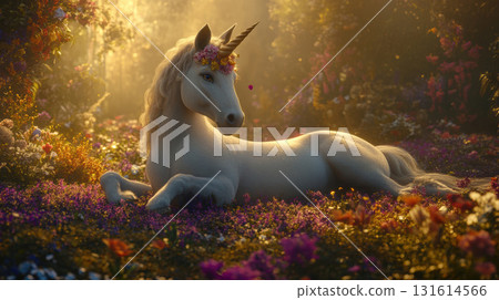 portrayal meadow crown mane sunlit adorned vivid unicorn 131614566