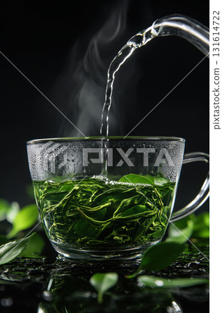 glass tea water droplets surface background closeup cup 131614722