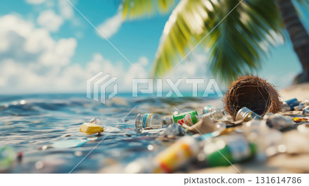 palm tree background sky clouds distance closeup coconut 131614786