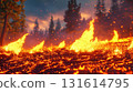 portrayal forest fire dawn dusk appears vivid general 131614795
