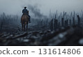 man attire horse landscape scene color fog layer 131614806