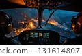 aerial view wildfire cockpit helicopter night pilots visible 131614807