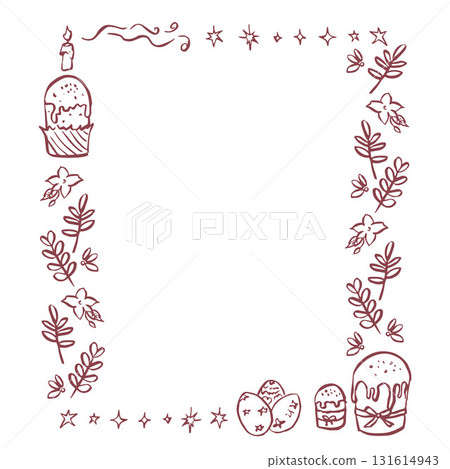 Cute frame, wreath with Easter eggs in cherry color 131614943