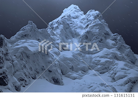 Majestic Snow-Covered Mountain Peaks Under Dark, Cloudy Sky with Falling Snow and Chill Atmosphere Majestic Snow-Covered Mountain Peaks Under Dark, Cloudy Sky with Falling Snow and Chill Atmosphere 131615131