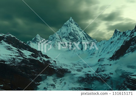 Majestic Snow-Capped Mountain Peaks Under Dramatic Cloudy Sky in Remote Wilderness 131615171