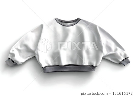 Stylish White Sweatshirt with Ribbed Hem and Cuffs on White Background 131615172