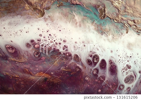 Abstract Fluid Art with Swirling Colors and Textures in Dark Purple and Gold Tones Abstract Fluid Art with Swirling Colors and Textures in Dark Purple and Gold Tones 131615206