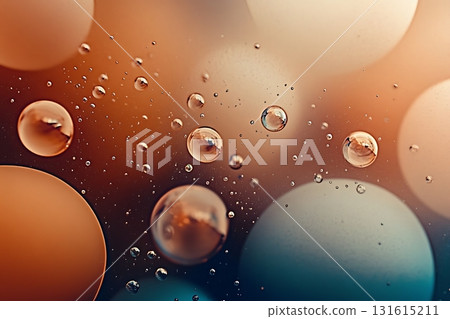 Close-Up View of Water Droplets on Colorful Background with Soft Light Effects Close-Up View of Water Droplets on Colorful Background with Soft Light Effects 131615211