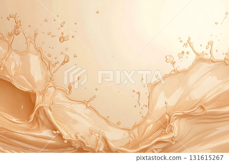 Elegant Cream Splash on Soft Beige Background with Dynamic Water Droplets 131615267