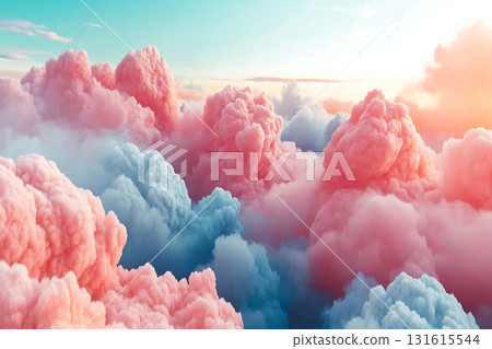 Dreamy Pink and Blue Clouds in Soft Sky Landscape at Sunrise or Sunset 131615544
